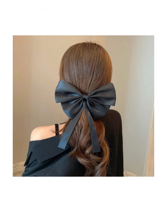 Vintage Siyah Renk Otomatik Klipsli Kelebek Saten Toka