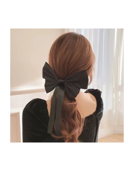 Vintage Siyah Renk Otomatik Klipsli Kelebek Saten Toka