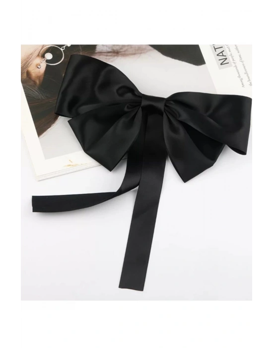 Vintage Siyah Renk Otomatik Klipsli Kelebek Saten Toka