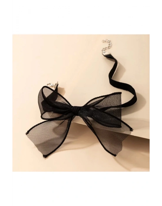 Vintage Kadife Şerit Fiyonklu Kolye