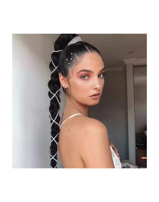 Vintage Kristal Taşlı Saç Süsleme Zinciri