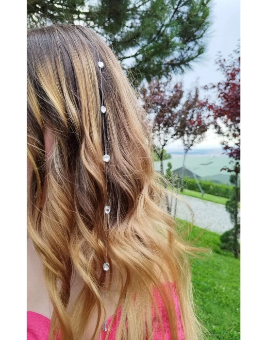 Vintage Kristal Taşlı Çıtçıtlı Saç Aksesuarı 45 Cm