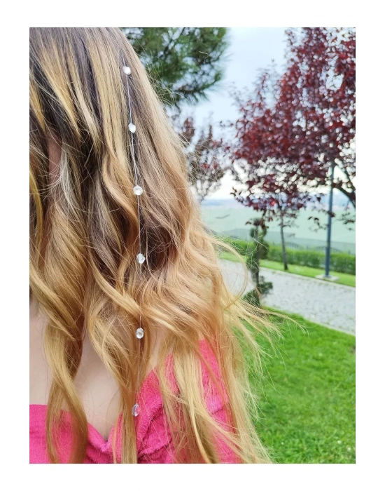 Vintage Kristal Taşlı Çıtçıtlı Saç Aksesuarı 45 Cm