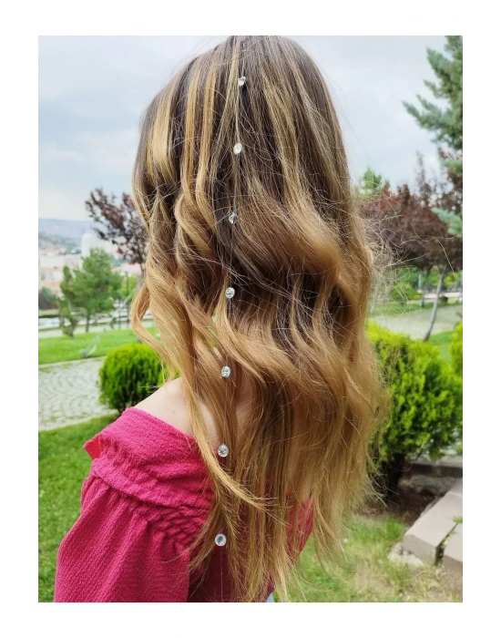 Vintage Kristal Taşlı Çıtçıtlı Saç Aksesuarı 45 Cm