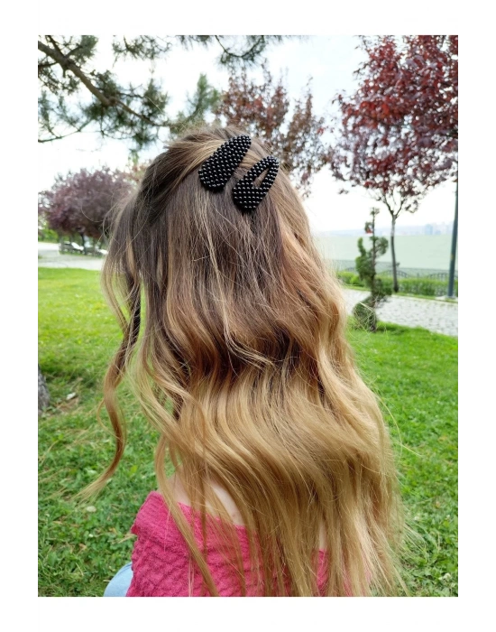 Vintage Siyah Incili Ikili Çıtçıt Yan Toka