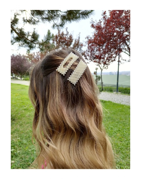 Vintage Ikili Incili Çıtçıtlı Yan Toka