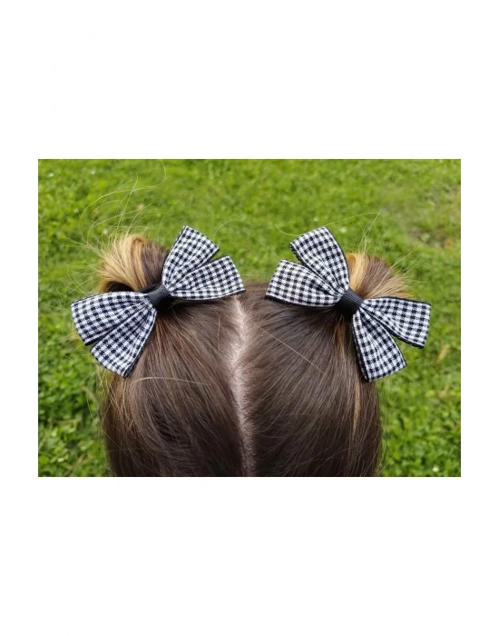 Lily Siyah-beyaz Pötikare Desenli Ikili Fiyonk Toka Okul Tokası 23 Nisan Tokası