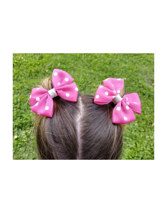 Lily Fuşya Puantiyeli Ikili Fiyonk Toka