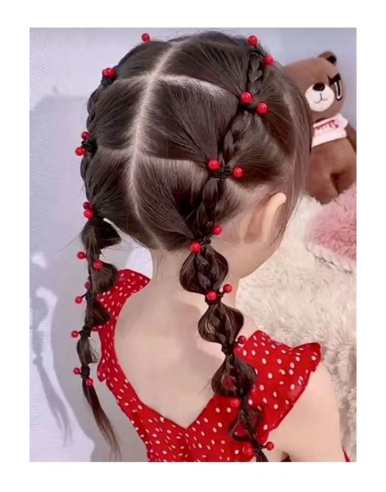 Lily 10 Adet Kırmızı Boncuklu Lastik Toka Okul Tokası 23 Nisan Tokası