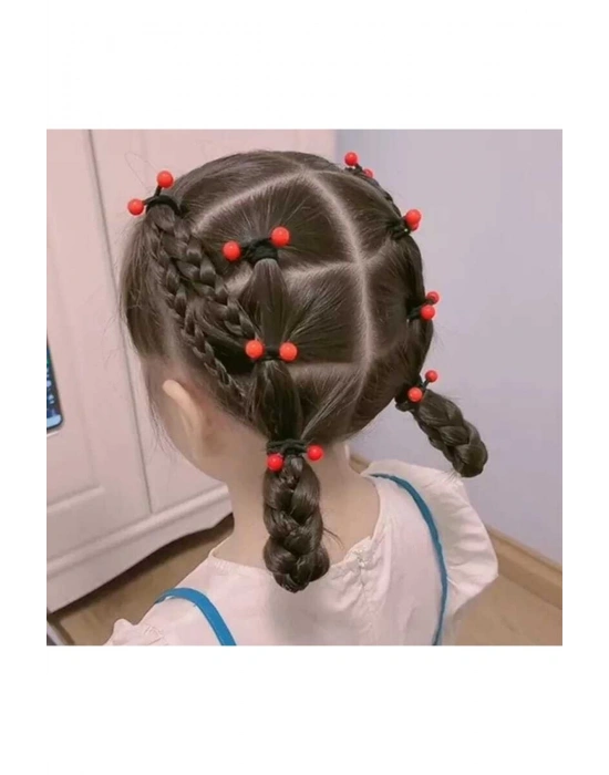 Lily 10 Adet Kırmızı Boncuklu Lastik Toka Okul Tokası 23 Nisan Tokası