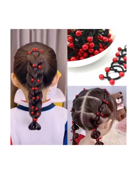 Lily 10 Adet Kırmızı Boncuklu Lastik Toka Okul Tokası 23 Nisan Tokası