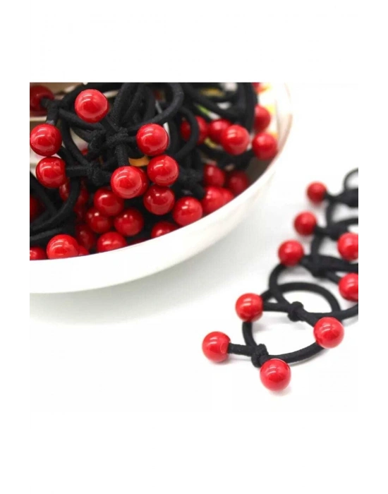 Lily 10 Adet Kırmızı Boncuklu Lastik Toka Okul Tokası 23 Nisan Tokası