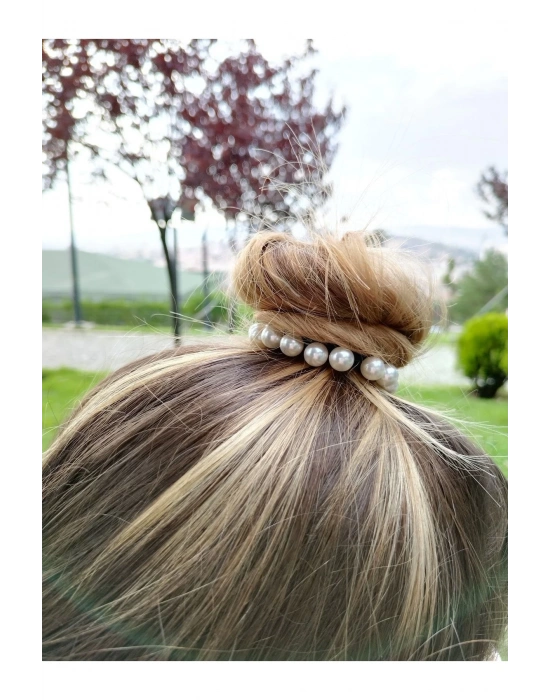 Vintage 2 Adet Sıralı Incili Lastik Toka