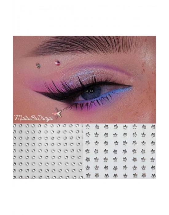 Vintage Yuvarlak ve Yıldız Model Yüz ve Vücut Taşı Sticker Taş Europia Makyaj Taşı Festival Taşı