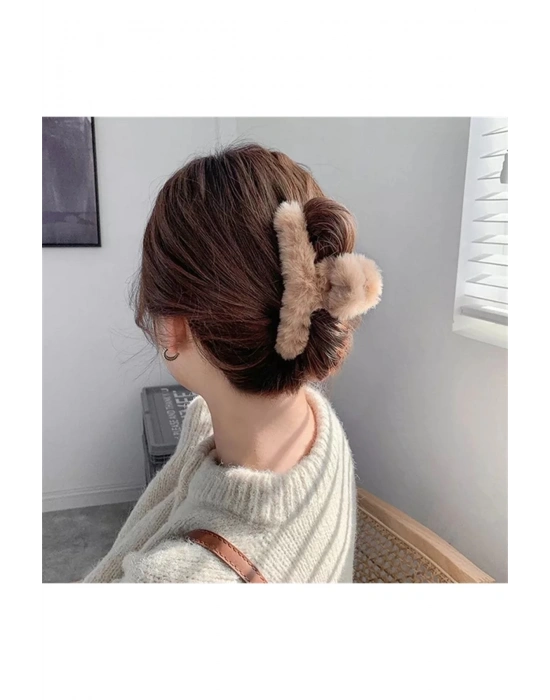 Vintage Camel Renk Peluş Mandal Toka