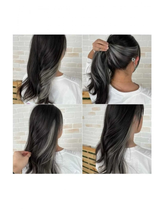 Vintage Gri Renk Postiş Tak Çıkart Saç Çıtçıtlı Saç