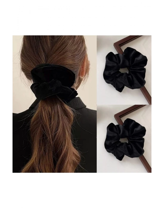 Vintage 2 Adet Siyah Renk Kadife Scrunchie