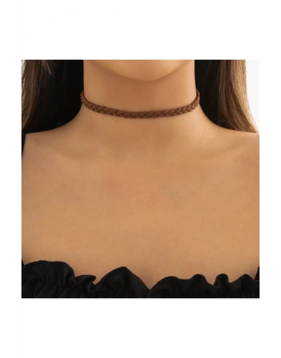 Vintage Taba Süet Choker Kolye