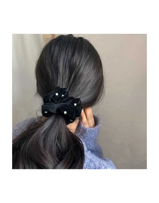 Vintage Incili Kadife Scrunchie