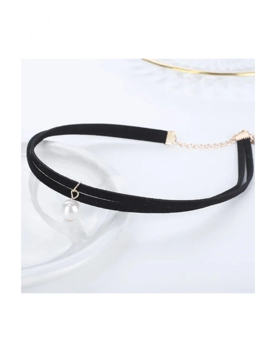 Vintage Inci Sallantılı Süet Choker Kolye