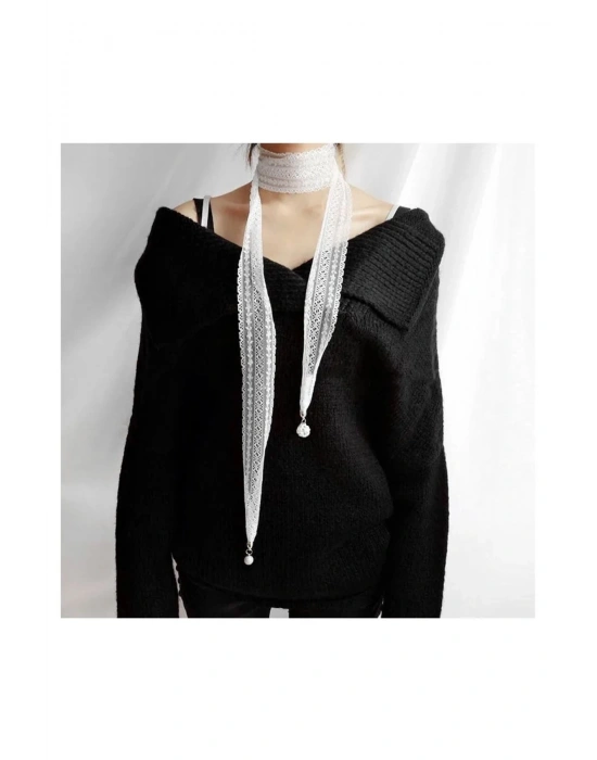 Vintage Beyaz Renk Çok Amaçlı Dantel Choker Kolye Fular Kolye