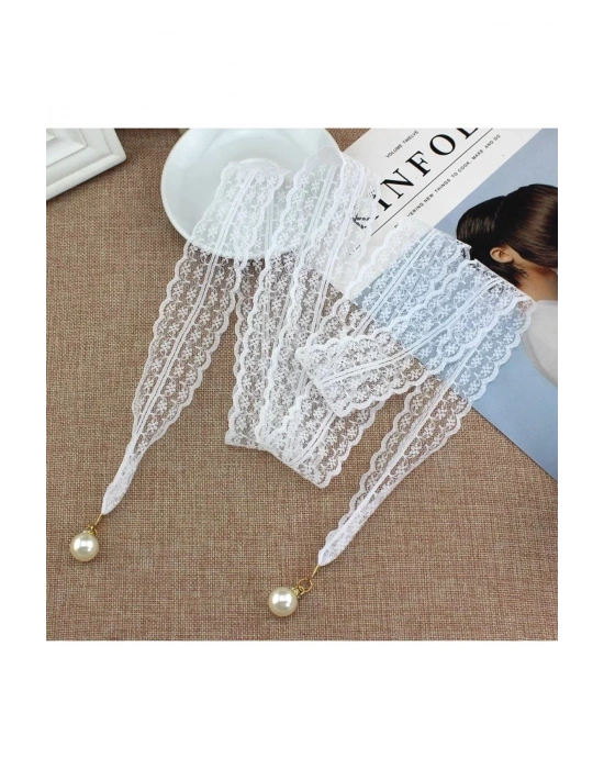 Vintage Beyaz Renk Çok Amaçlı Dantel Choker Kolye Fular Kolye