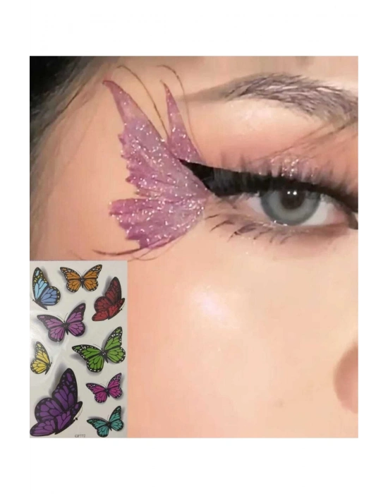 Vintage Kelebek Model Yüz Süsleme Kağıdı Yapışkanlı Sticker Tatoo Dövme