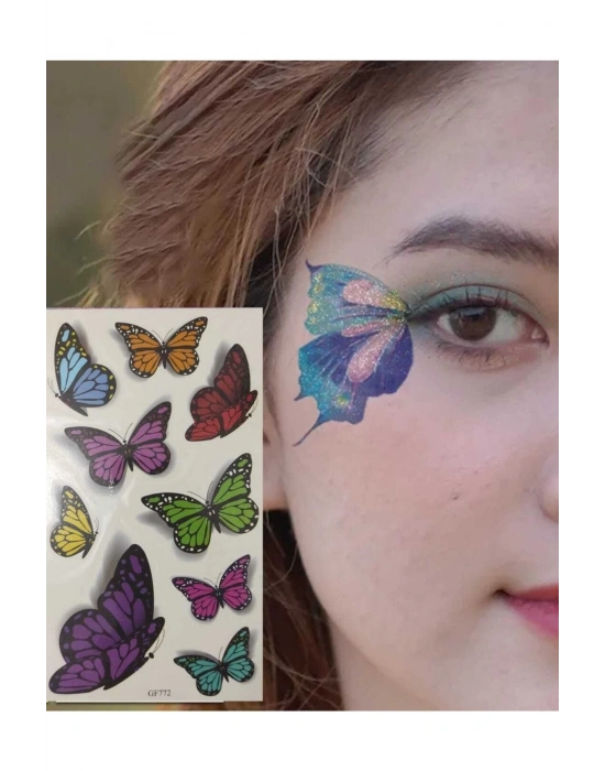 Vintage Kelebek Model Yüz Süsleme Kağıdı Yapışkanlı Sticker Tatoo Dövme