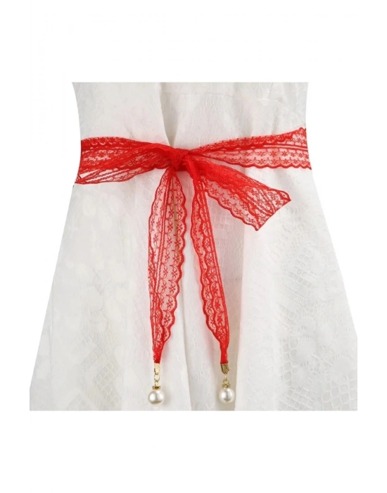 Gelinlik Kemeri Gelin Kuşağı Bel Kurdelesı Kırmızı Kuşak