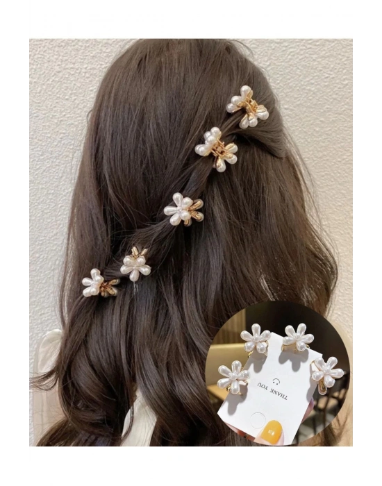 Vintage 2 Adet İncili Çiçek Model Mandal Toka