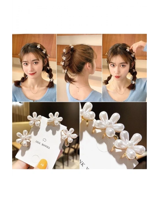 Vintage 2 Adet İncili Çiçek Model Mandal Toka