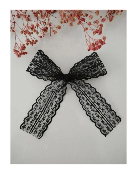 Vintage Siyah Dantel Otomatik Klipsli Toka