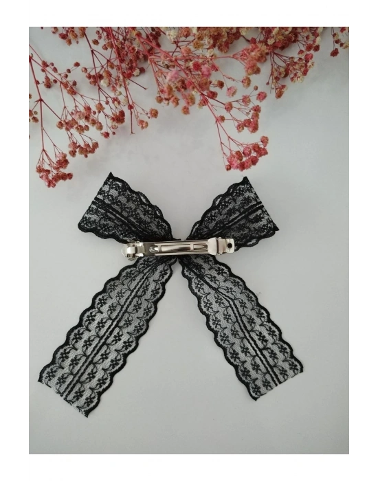 Vintage Siyah Dantel Otomatik Klipsli Toka