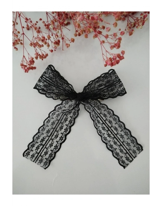 Vintage Siyah Dantel Otomatik Klipsli Toka