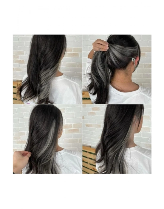 Gri Renk Çıt Çıtlı Saç Postişi Tak Çıkar Saç 50 Cm