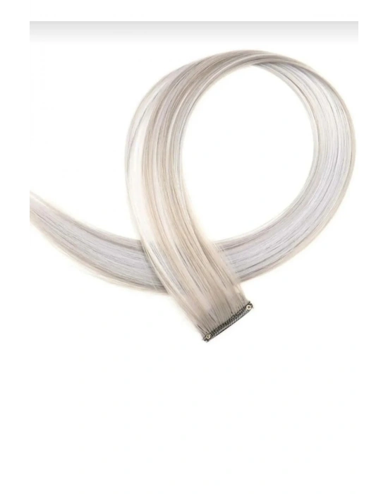 Gri Renk Çıt Çıtlı Saç Postişi Tak Çıkar Saç 50 Cm