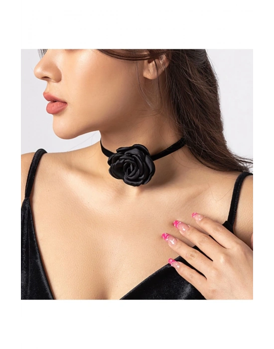 Vintage Siyah Gül Choker Kolye