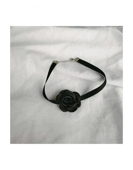 Vintage Siyah Gül Choker Kolye