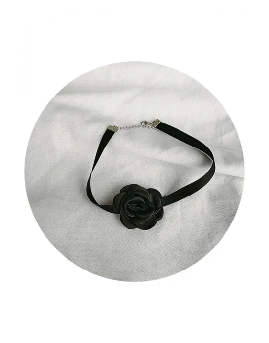 Vintage Siyah Gül Choker Kolye