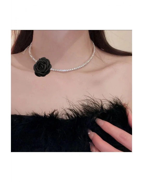 Vintage Zirkon Taşlı Su Yolu Gül Choker Kolye