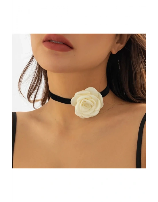 Vintage Ekru Gül Choker Kolye