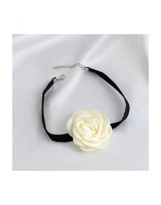 Vintage Ekru Gül Choker Kolye