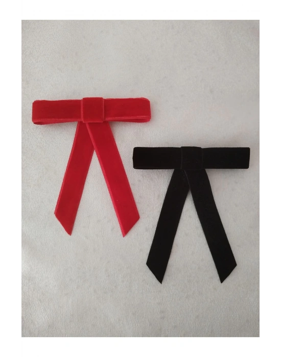 Vintage Siyah ve Kırmızı Kadife Minimal Otomatik Klipsli Toka