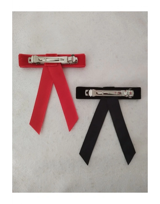 Vintage Siyah ve Kırmızı Kadife Minimal Otomatik Klipsli Toka