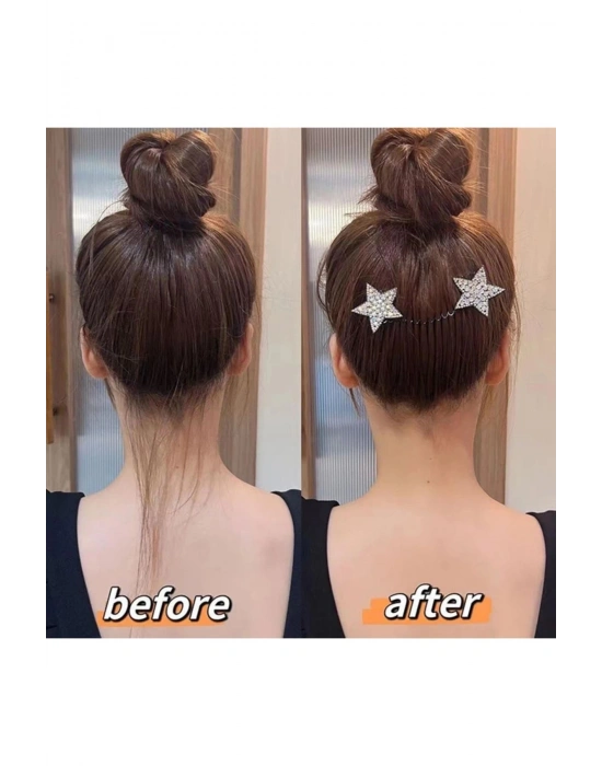 Gümüş Kristal Taşlı Yıldız Model Gizli Yaylı Saç Tokası Tarak Toka