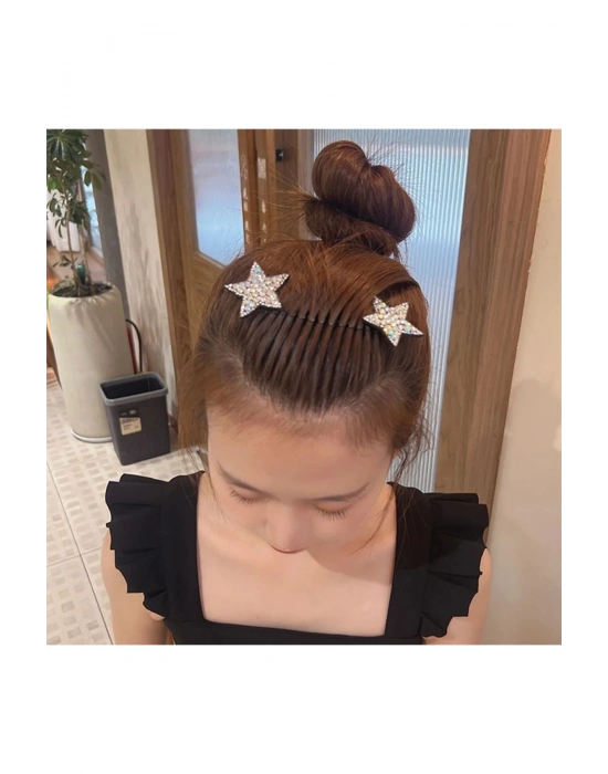 Gümüş Kristal Taşlı Yıldız Model Gizli Yaylı Saç Tokası Tarak Toka