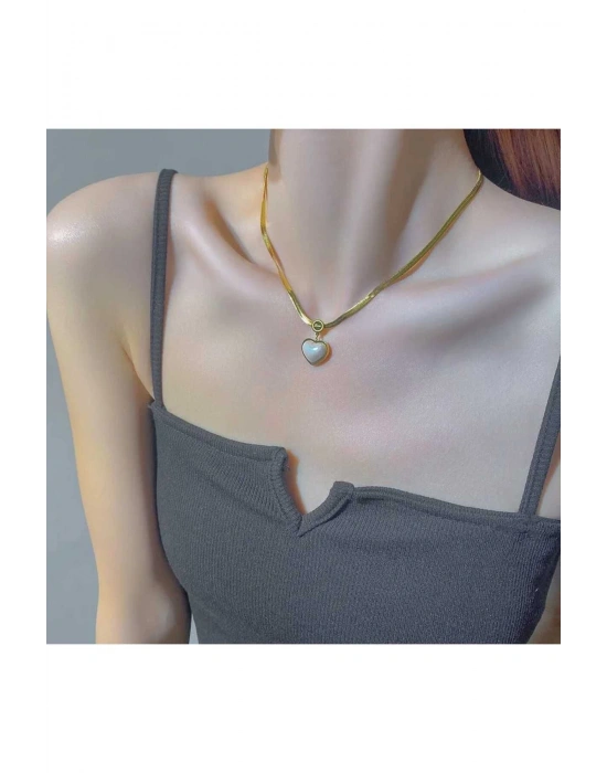 Kadın Gold Renk İnci Love Kolye