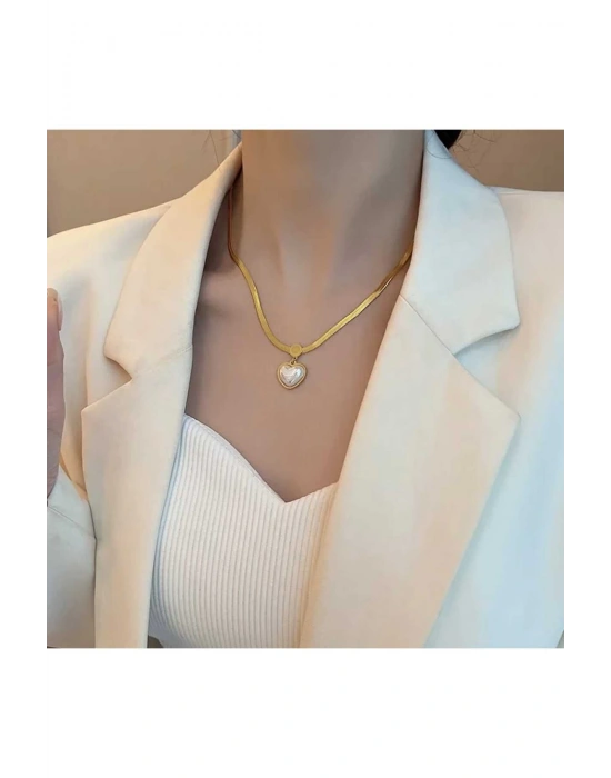 Kadın Gold Renk İnci Love Kolye