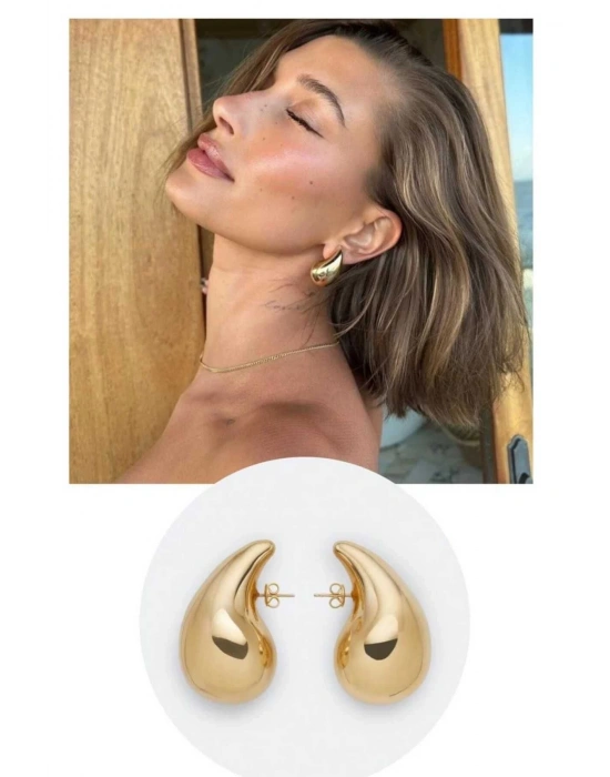 Kadın Bottega Gözyaşı Damlası Mode Gold Küpe