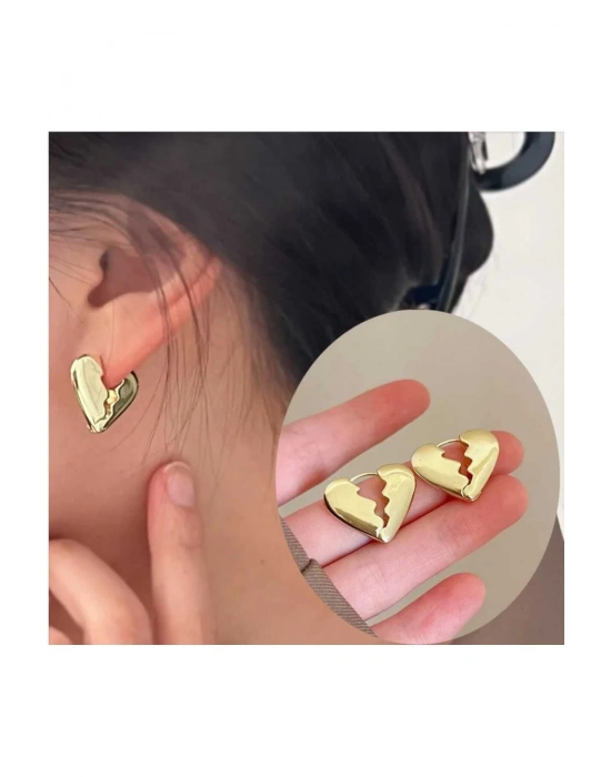 Kadın  Kalp Model Gold Küpe